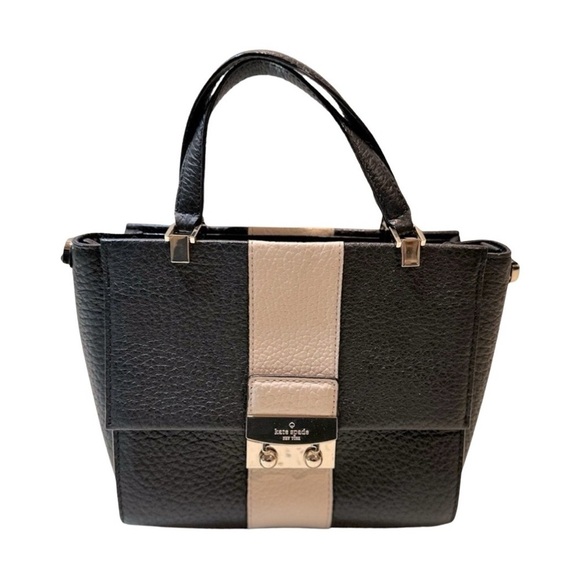 Kate Spade Mini Black & Cream Pebble Leather Small Satchel Shoulder Handbag - Picture 1 of 11
